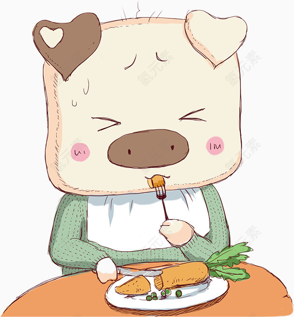 吃美食的小猪卡通手绘装饰元素