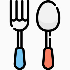 彩色餐具食品叉刀简笔画