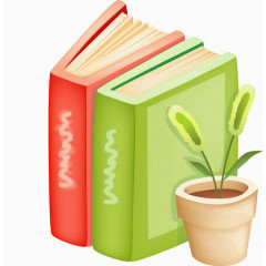 两本书和盆栽可爱卡通书房