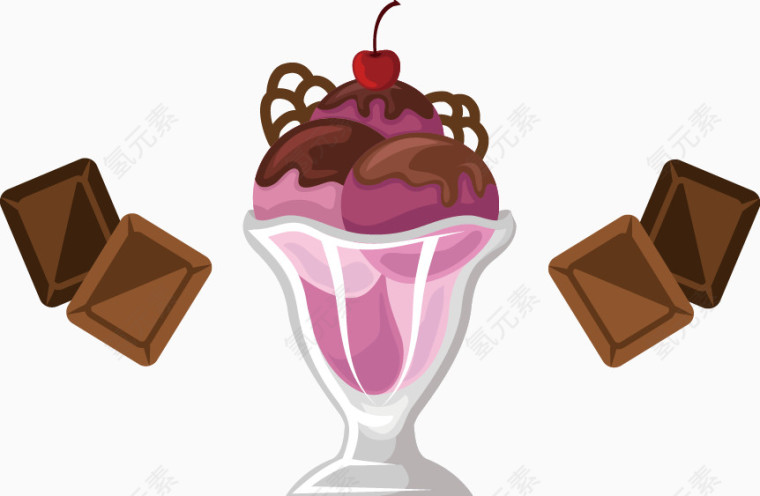 樱桃冰淇淋杯蛋糕巧克力矢量图