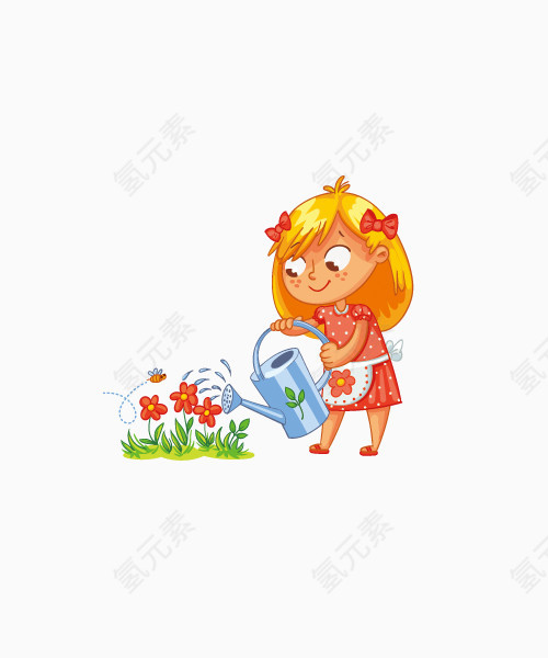 小女孩在浇花