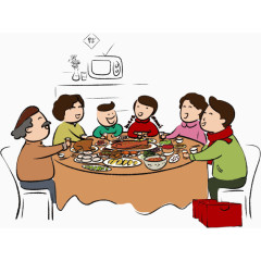 坐在一起吃饭的一家人