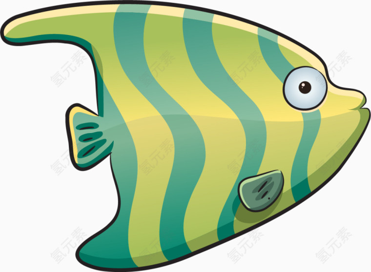 卡通手绘黄绿条纹鱼 