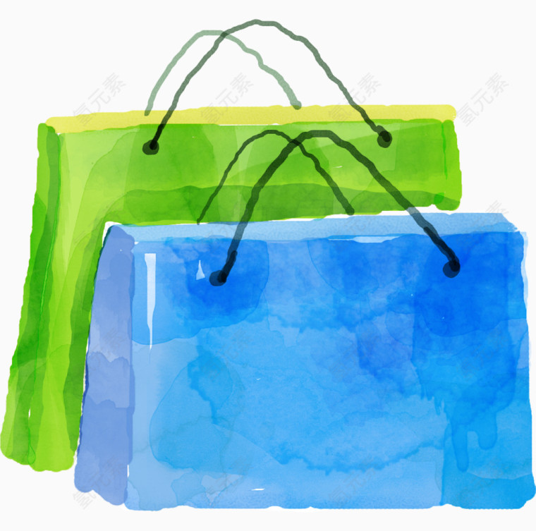 购物袋水彩卡通手绘装饰元素
