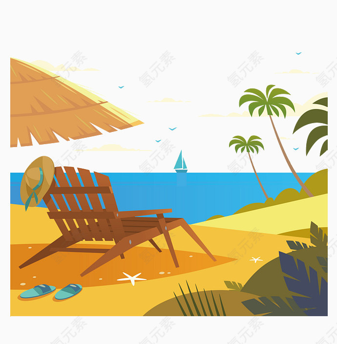 沙滩椰树沙滩椅
