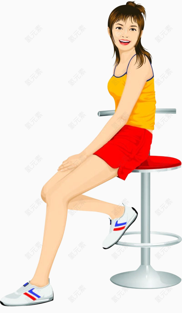 坐在椅子上穿着黄色衣服玩的漂亮女人