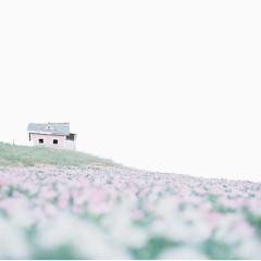 清新浪漫小屋草地背景素材