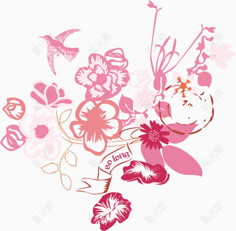 粉色手绘花朵印花