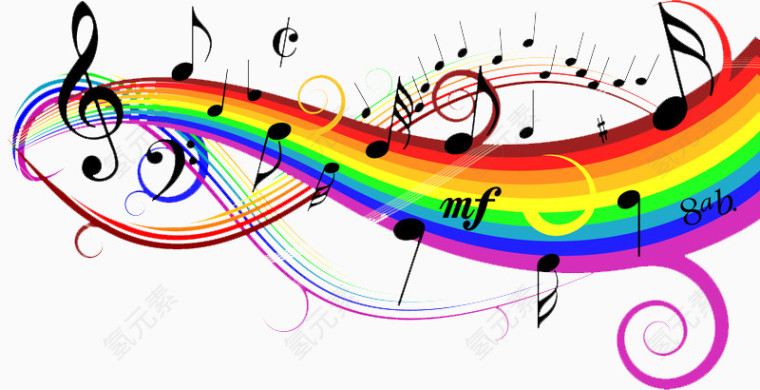 创意彩色彩虹五线谱音符
