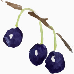 手绘水彩蓝莓浆果 