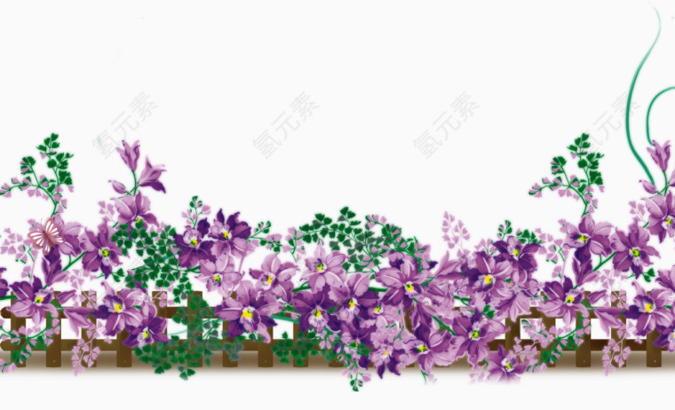 紫色花朵栅栏素材
