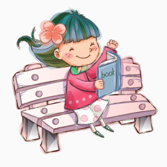 卡通手绘做在椅子上看书的小女孩