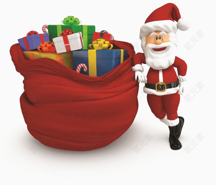 可爱的圣诞老人与礼包高清图片