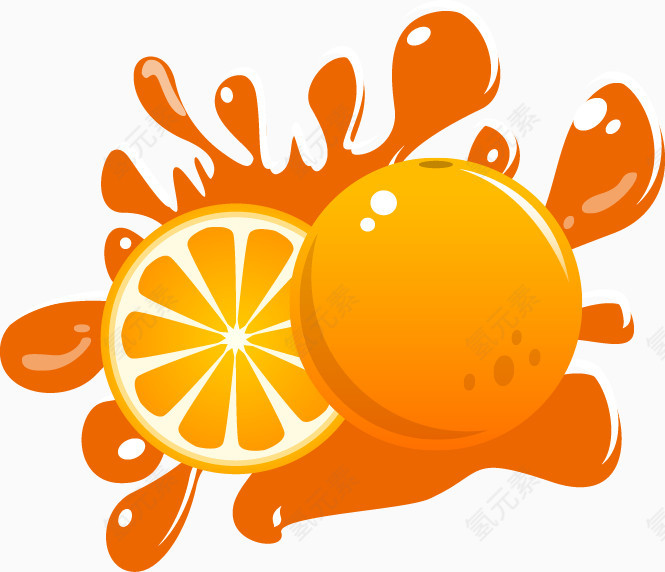 手绘卡通橙汁水果