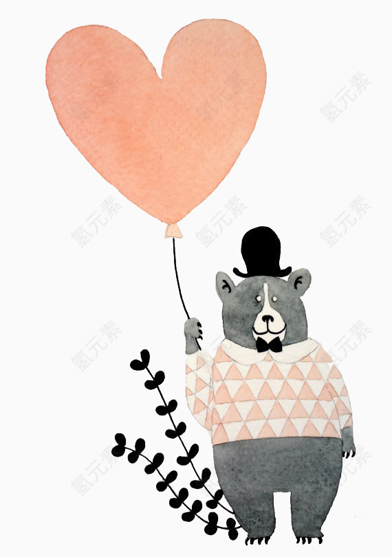 水彩熊和气球