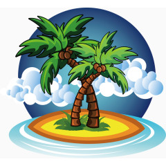 夏日元素椰树海洋沙滩卡通手绘装饰元素