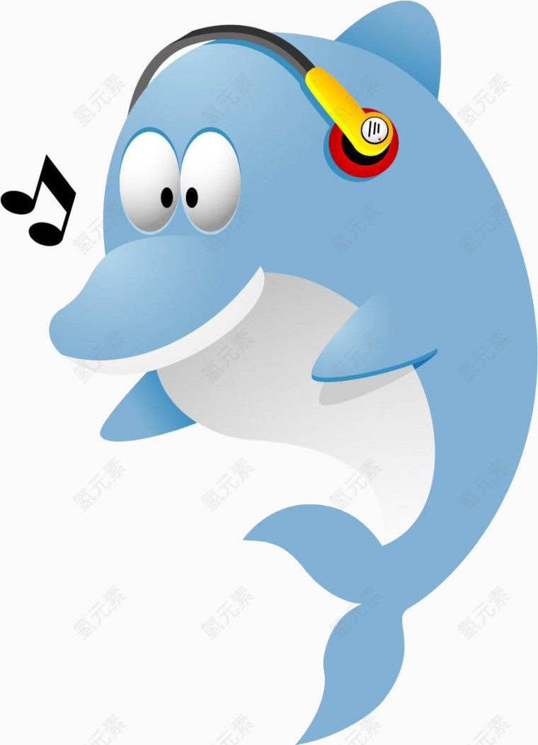 彩色简笔画听音乐的鲨鱼