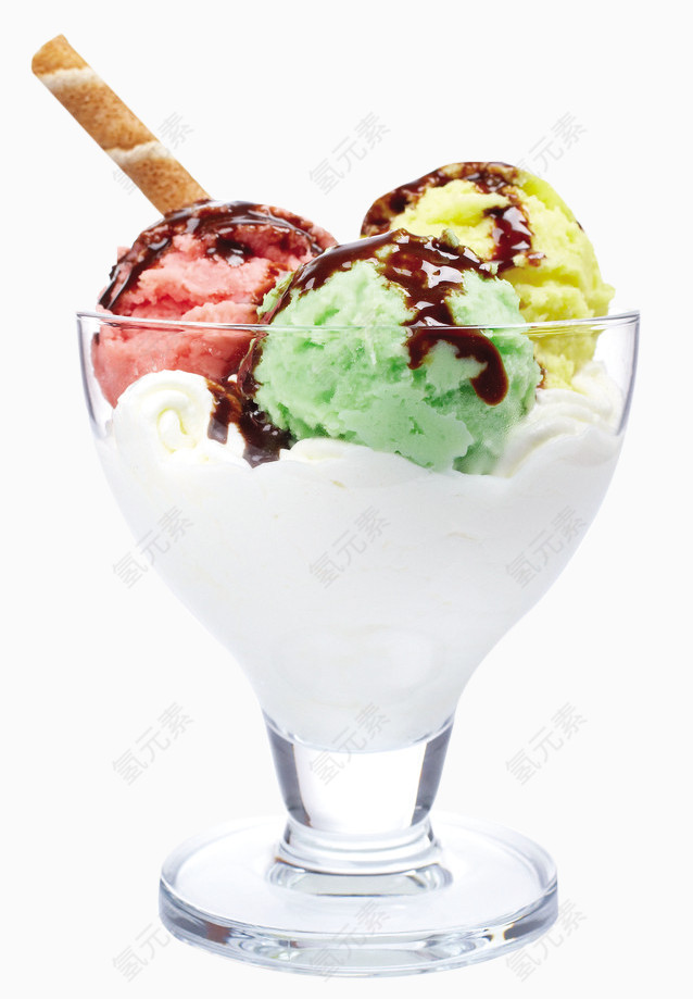 手绘彩色多种口味冰淇淋素材卡通食物