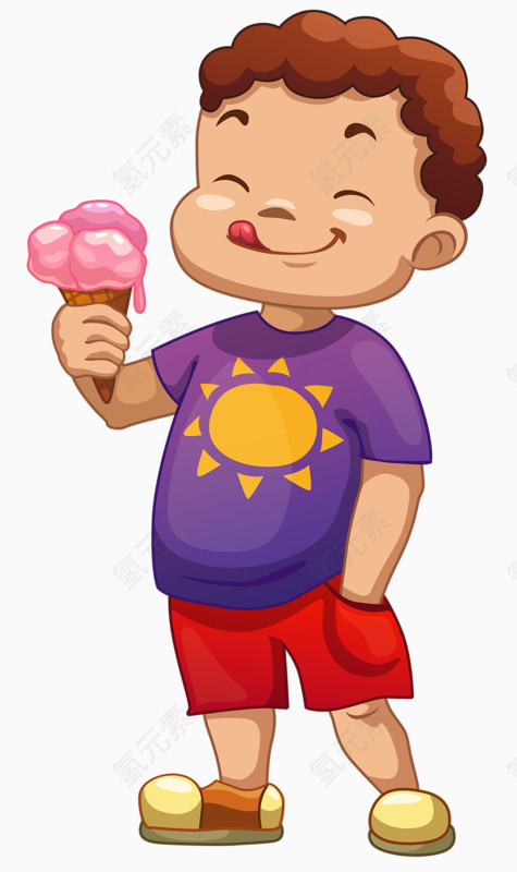 吃冰淇淋的小男孩