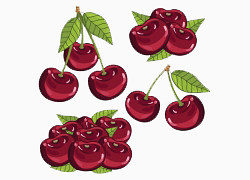 卡通手绘红色樱桃果子和绿叶