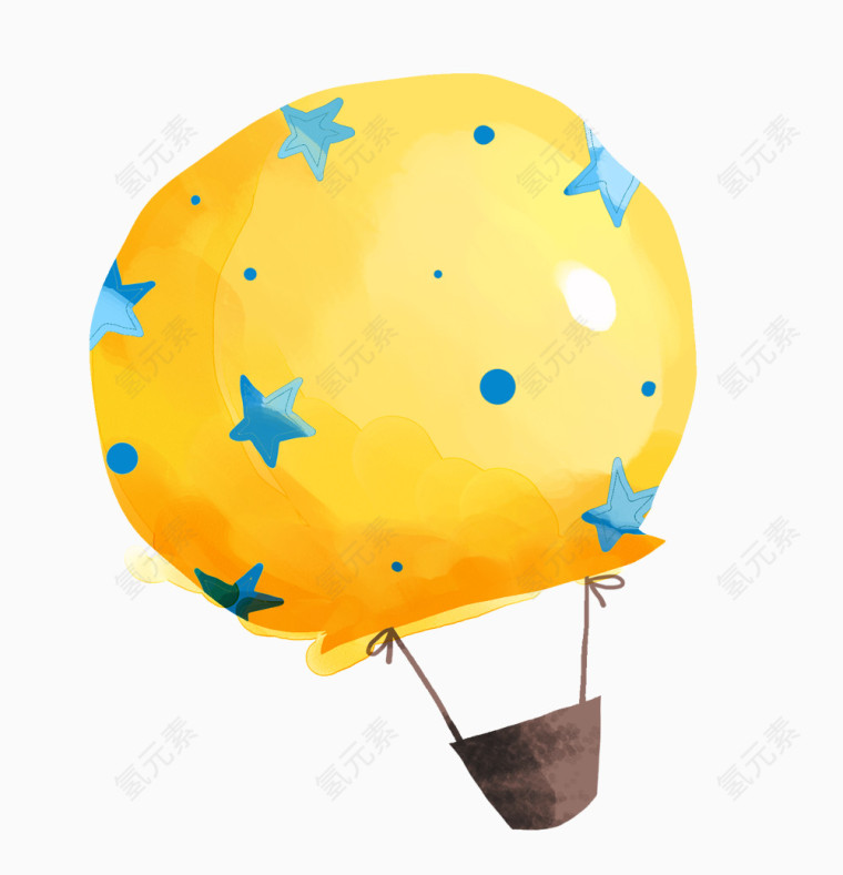 手绘清新黄色热气球