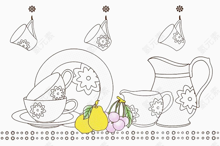 水果和茶具手绘简笔画