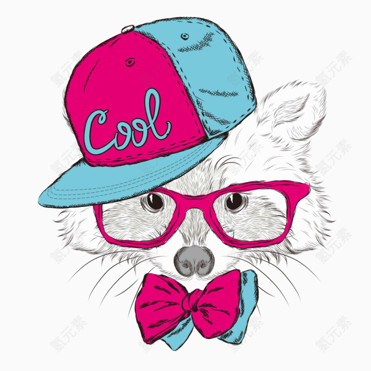 卡通手绘戴眼镜的动物狐狸素材