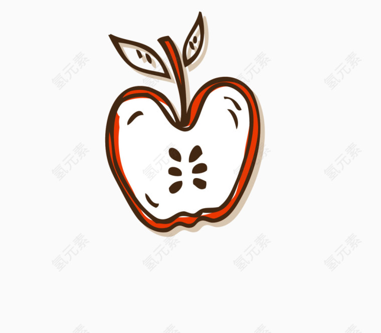 线描手绘半个苹果