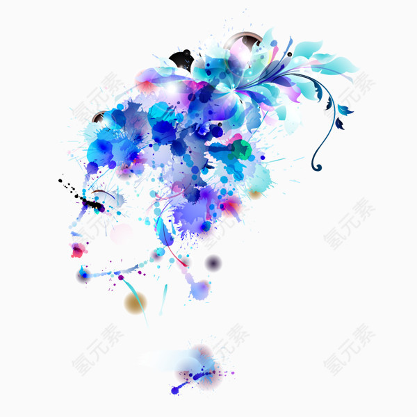 手绘水彩女人花卉图案