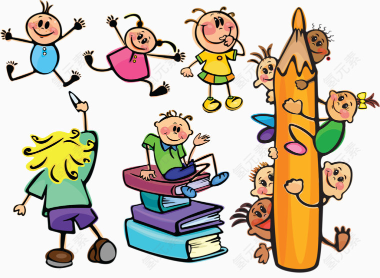 卡通手绘人物儿童铅笔书本