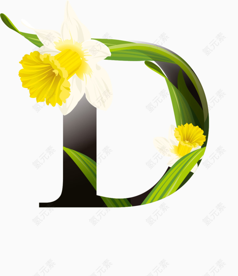 鲜花花纹字母D
