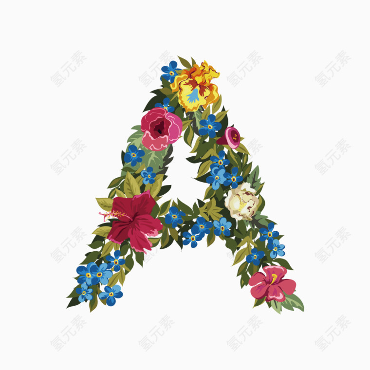 彩色花朵英文字体字母A