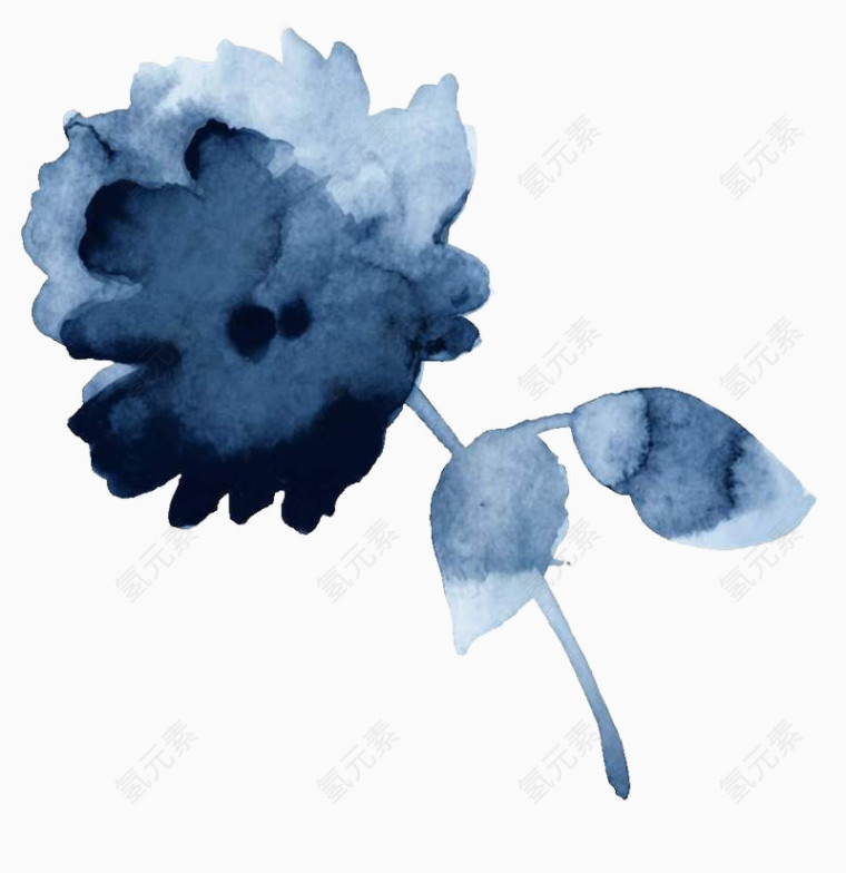 蓝色水墨花朵