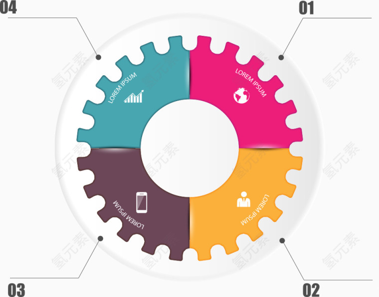 矢量彩色齿轮数字
