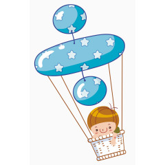 卡通手绘坐热气球的儿童 