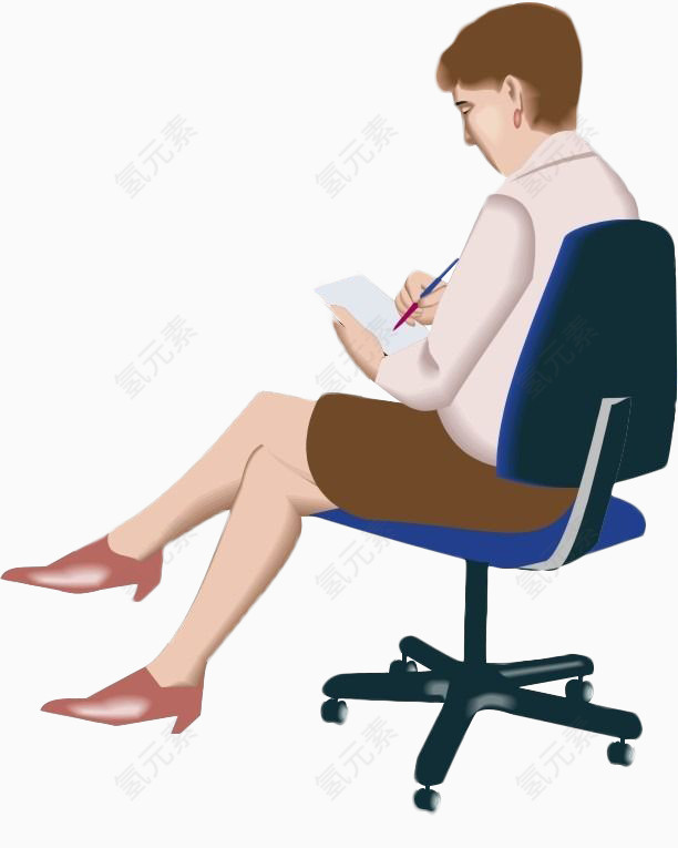 坐在椅子上写字的漂亮女人