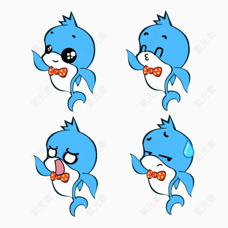 卡通手绘蓝色海豚表情