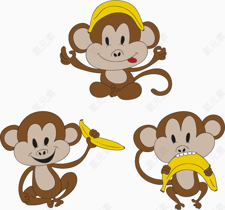 可爱呆萌在吃香蕉的猴子卡通手绘