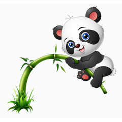卡通手绘抱着竹子的熊猫