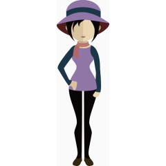紫帽紫衣时髦女人矢量素材
