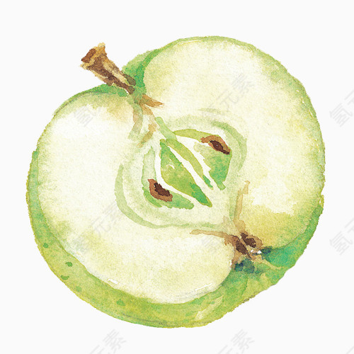 青苹果水彩手绘图
