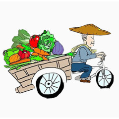 卡通骑着三轮车的大爷驮了一车的瓜果蔬菜