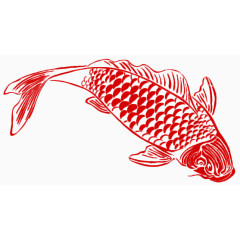 红色刺绣鲤鱼鱼儿游泳复古纹理鲤鱼