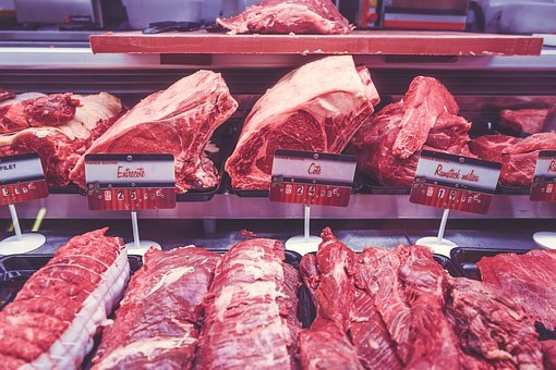 肉,屠夫,显示,展示,新鲜,红色,牛肉,食品,店,原,牛排,猪肉,切,