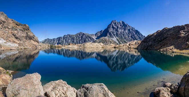 山,湖,宁静,景观,自然,水,景区,蓝色,反思,岩,免費的照片,免费图