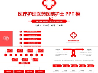 红色极简医疗护理医药医院护士PPT模板