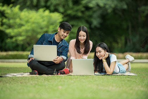 学生,成人,亚洲,计算机,朋友,友谊,女孩,快乐,笔记本电脑,公园,人