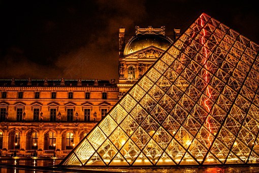 卢浮宫,巴黎,法国,结构,艺术,图库,博物馆,建筑物,黑暗,夜,灯,免