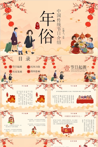 春节年俗中国传统节日介绍PPT模板