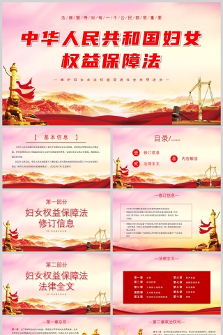 红色党政风中华人民共和国妇女权益保障法PPT模板